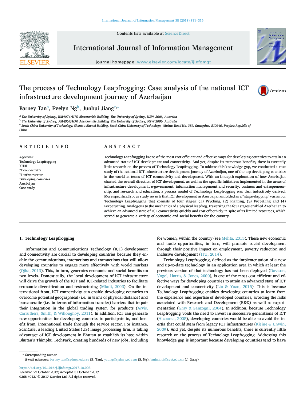 The process of Technology Leapfrogging: Case analysis of the national ICT infrastructure development journey of Azerbaijan