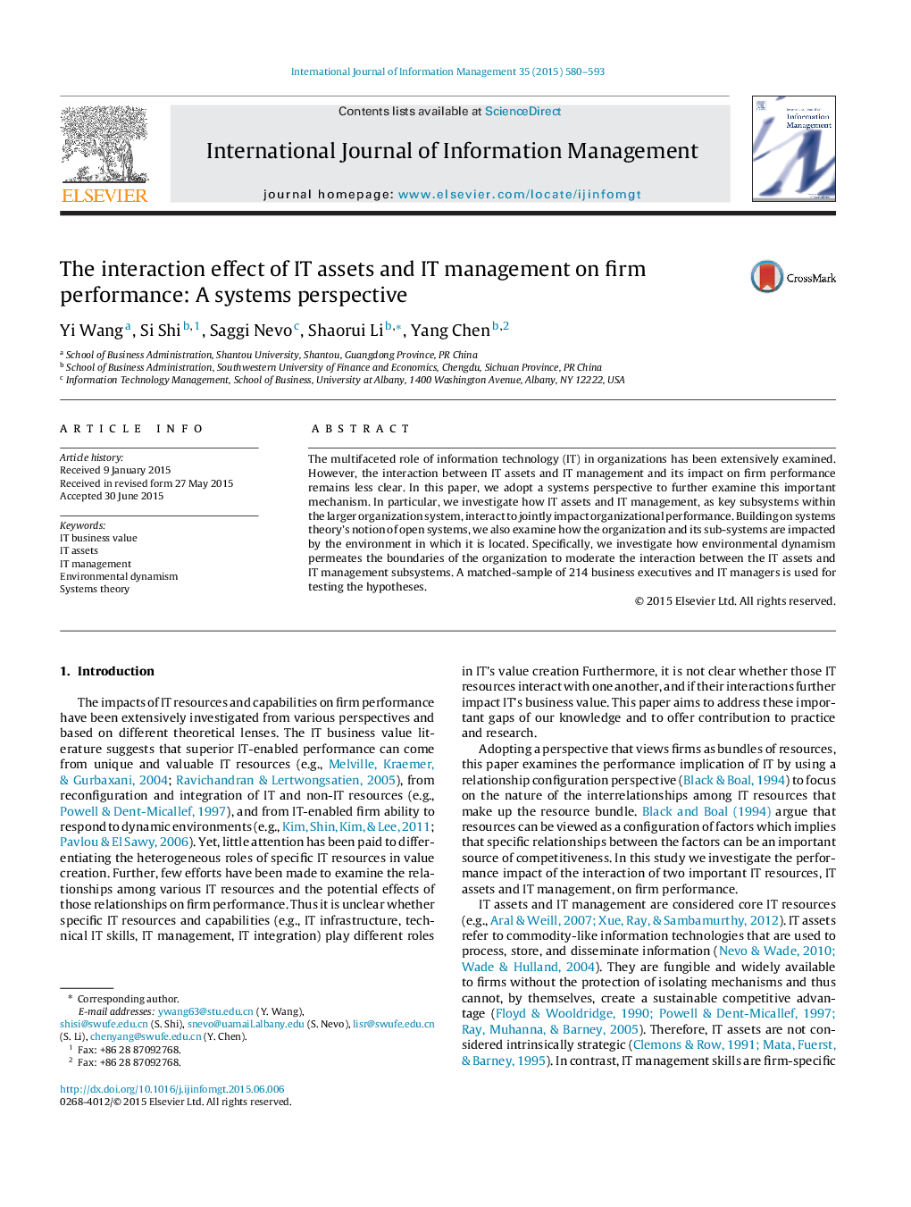 The interaction effect of IT assets and IT management on firm performance: A systems perspective