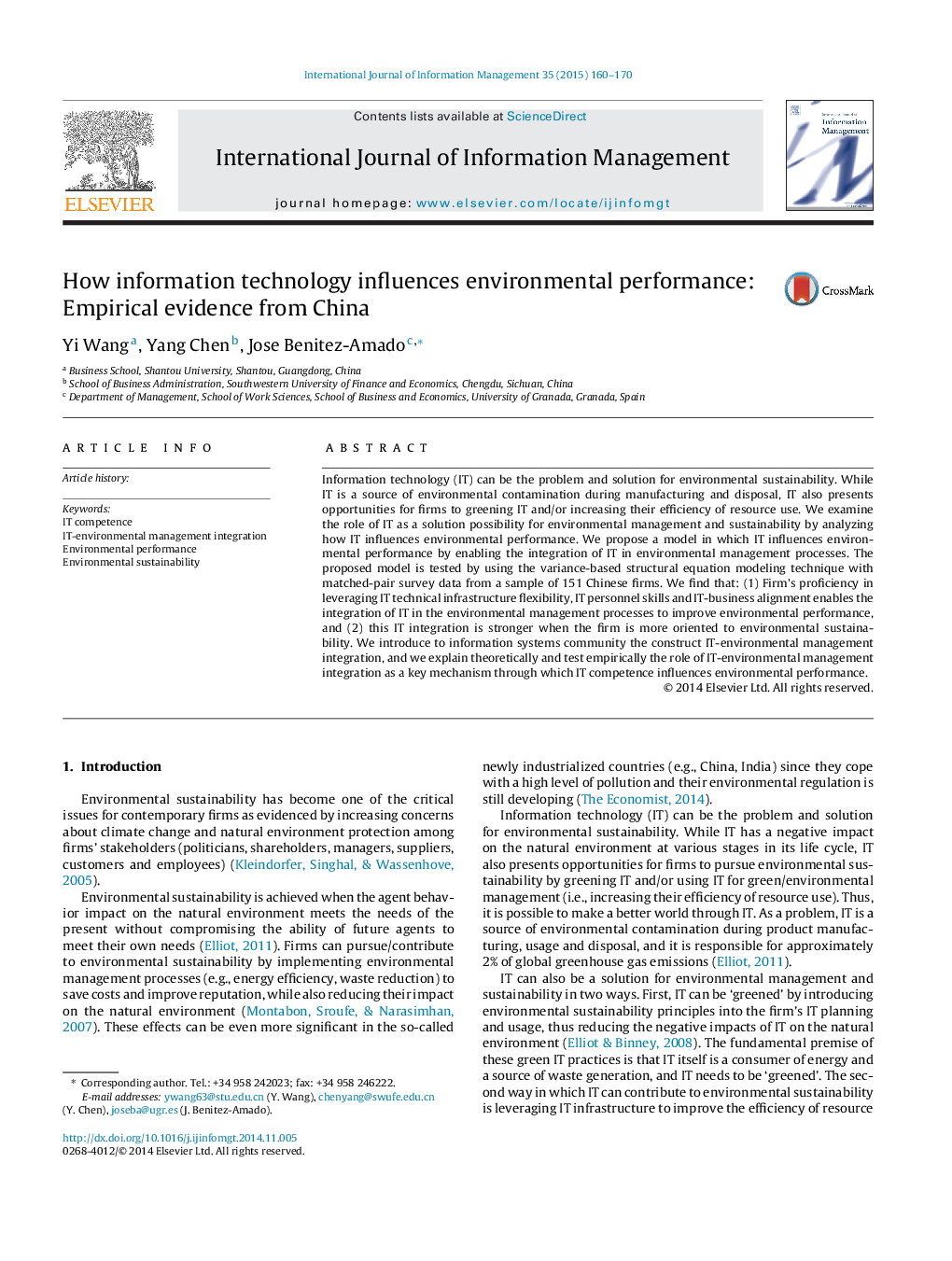 How information technology influences environmental performance: Empirical evidence from China