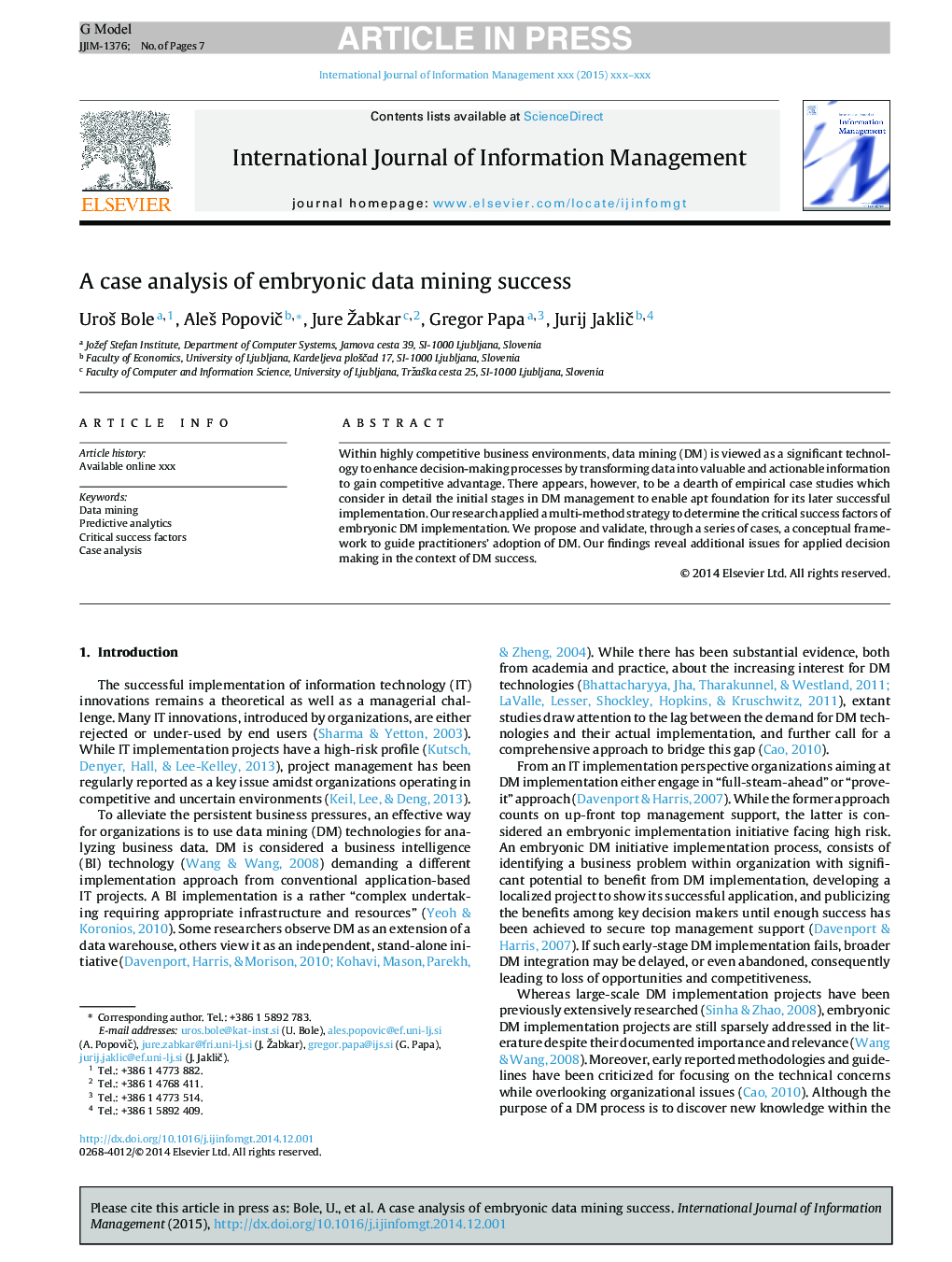 A case analysis of embryonic data mining success