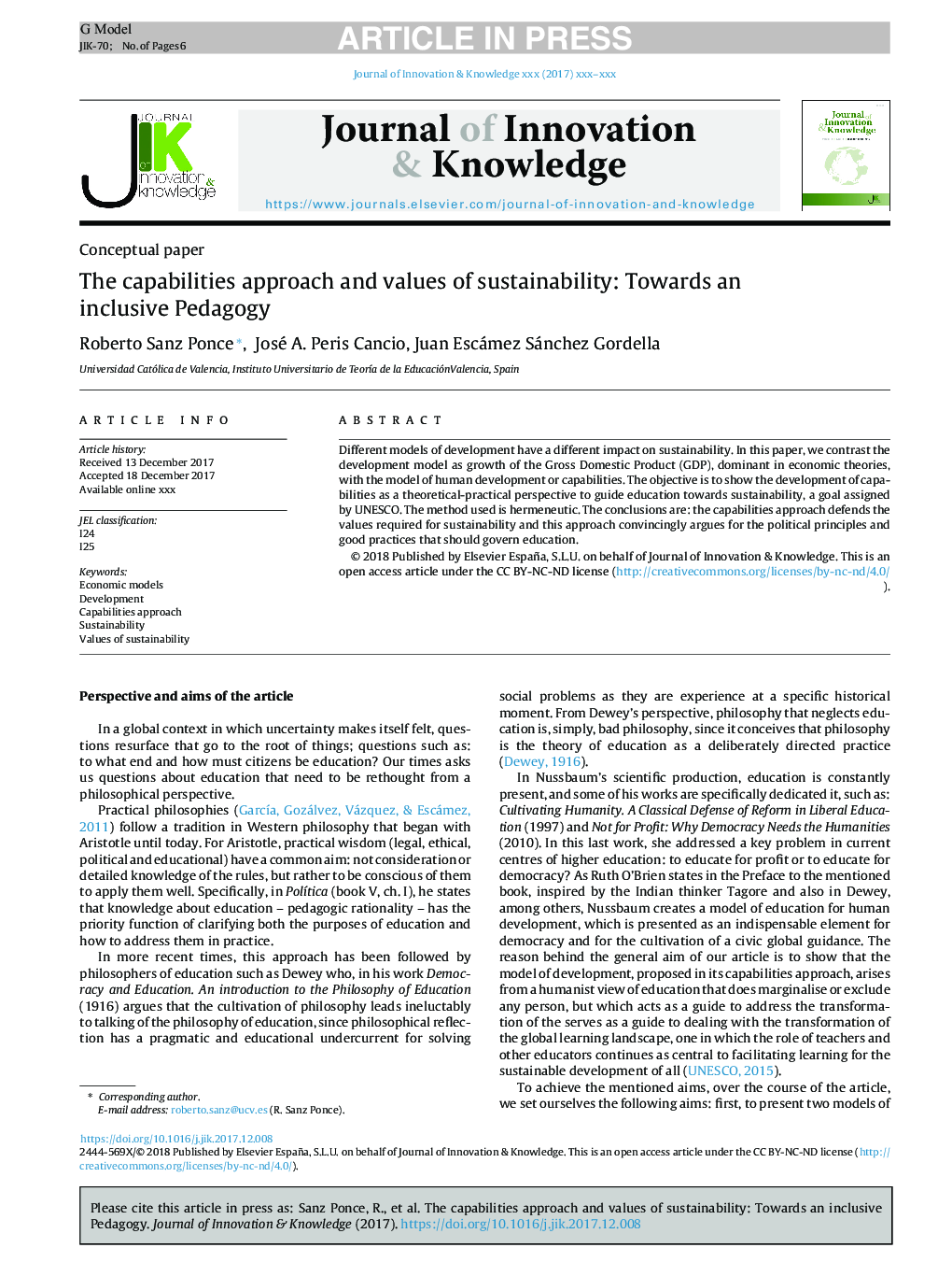 The capabilities approach and values of sustainability: Towards an inclusive Pedagogy