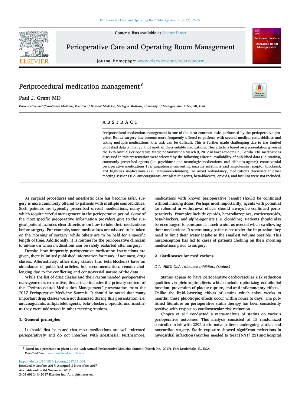 Periprocedural medication management