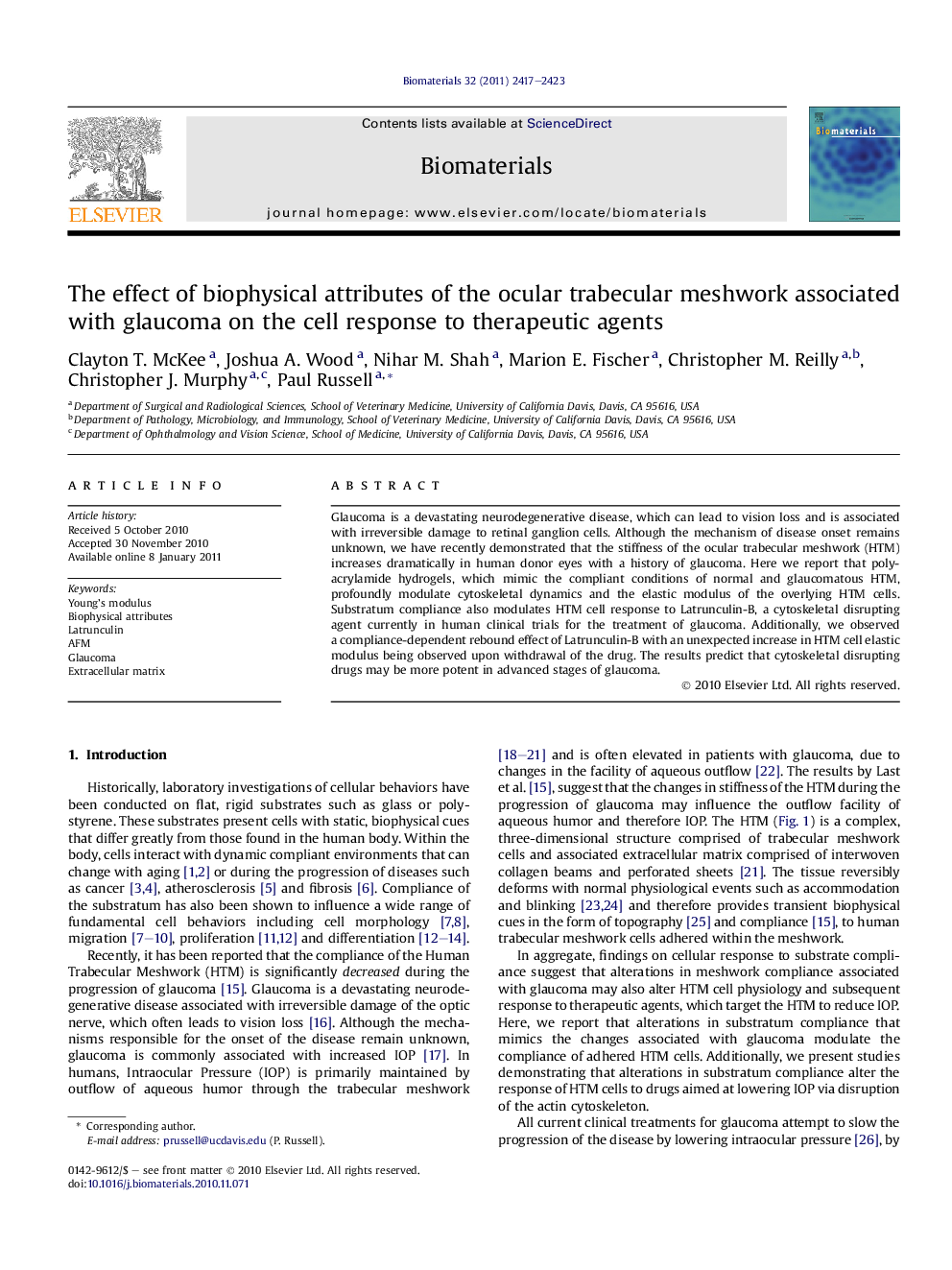 The effect of biophysical attributes of the ocular trabecular meshwork associated with glaucoma on the cell response to therapeutic agents