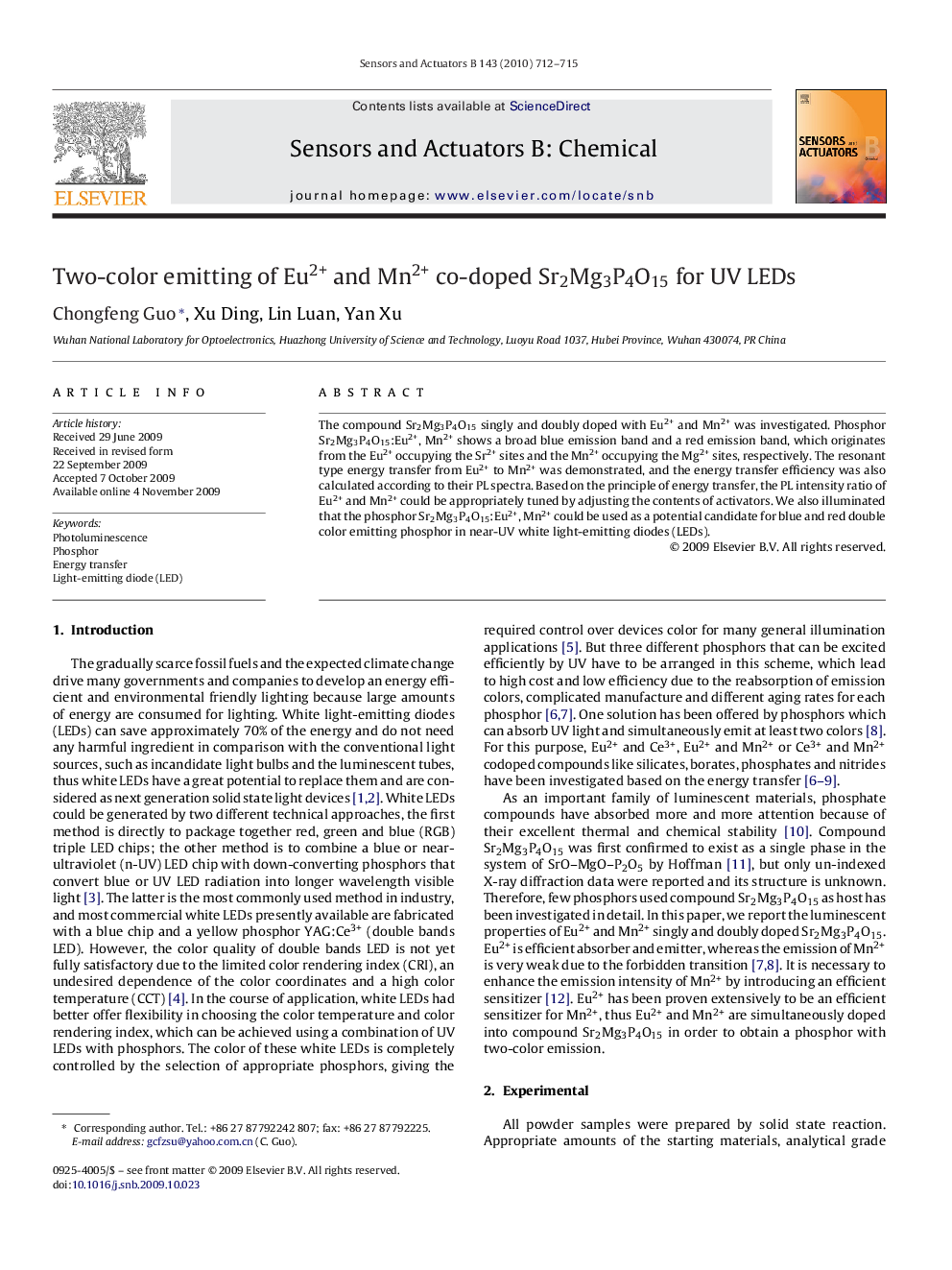 Two-color emitting of Eu2+ and Mn2+ co-doped Sr2Mg3P4O15 for UV LEDs