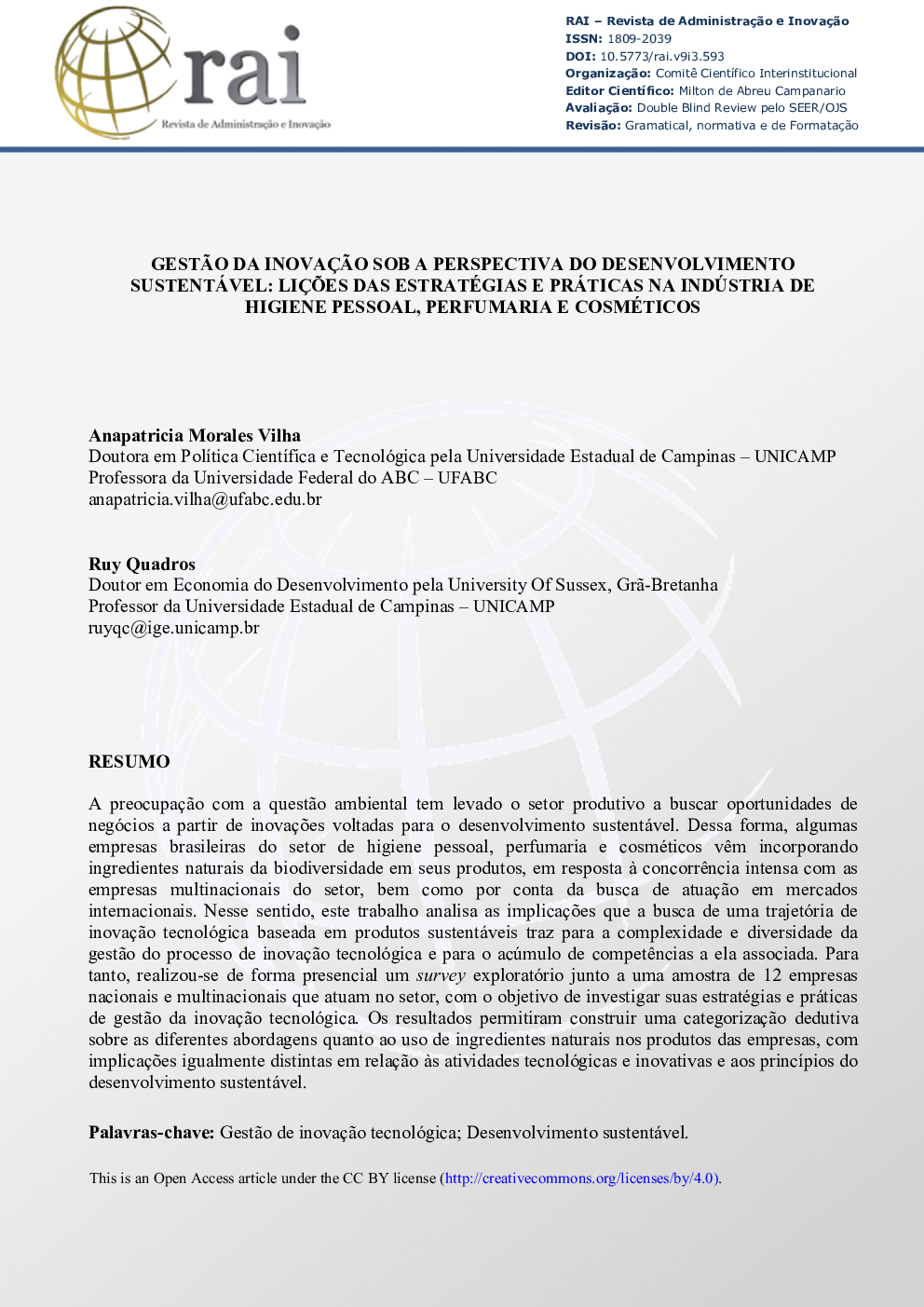 GestÃ£o da inovaçÃ£o sob a perspectiva do desenvolvimento sustentável: liçÃµes das estratégias e práticas na indústria de higiene pessoal, perfumaria e cosméticos