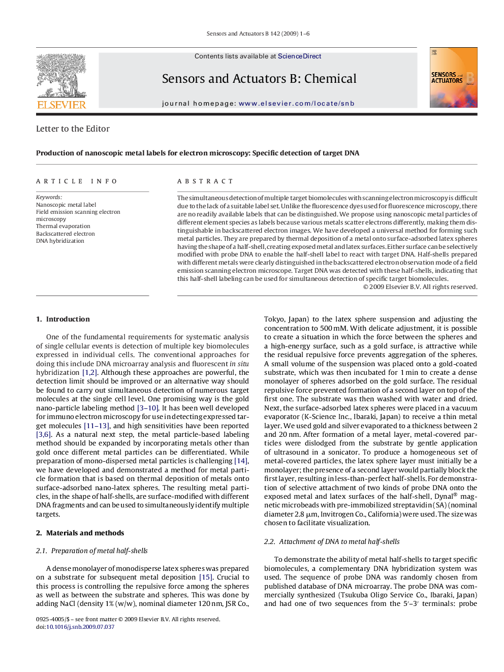 عکس صفحه اول مقاله: Production of nanoscopic metal labels for electron microscopy: Specific detection of target DNA Production of nanoscopic metal labels for electron microscopy: Specific detection of target DNA