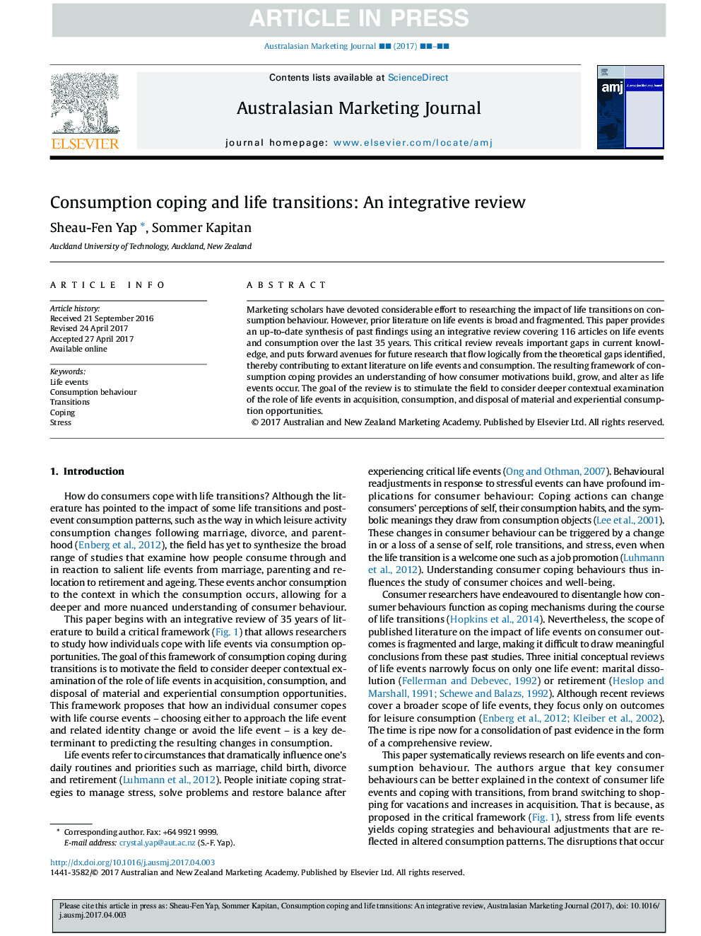 Consumption coping and life transitions: An integrative review