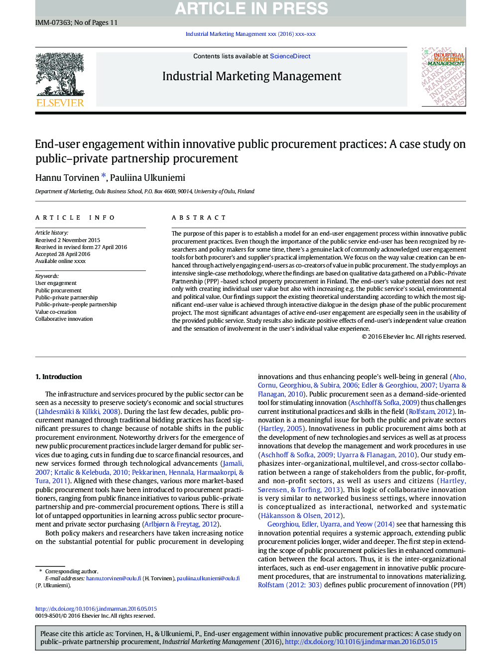 تعامل کاربر نهایی با روشهای نوآوری عمومی: مطالعه موردی در مورد تدارک مشارکت عمومی و خصوصی 