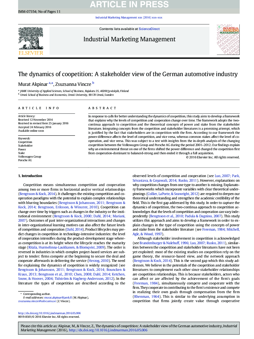 The dynamics of coopetition: A stakeholder view of the German automotive industry