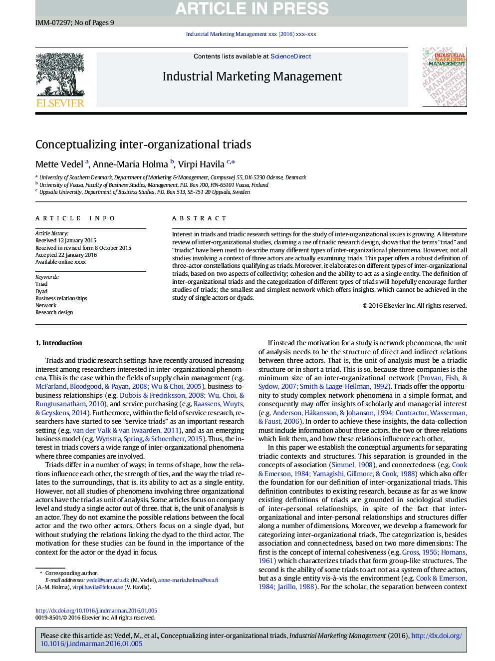 Conceptualizing inter-organizational triads