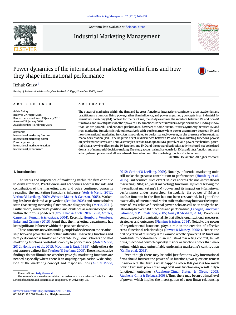 Power dynamics of the international marketing within firms and how they shape international performance