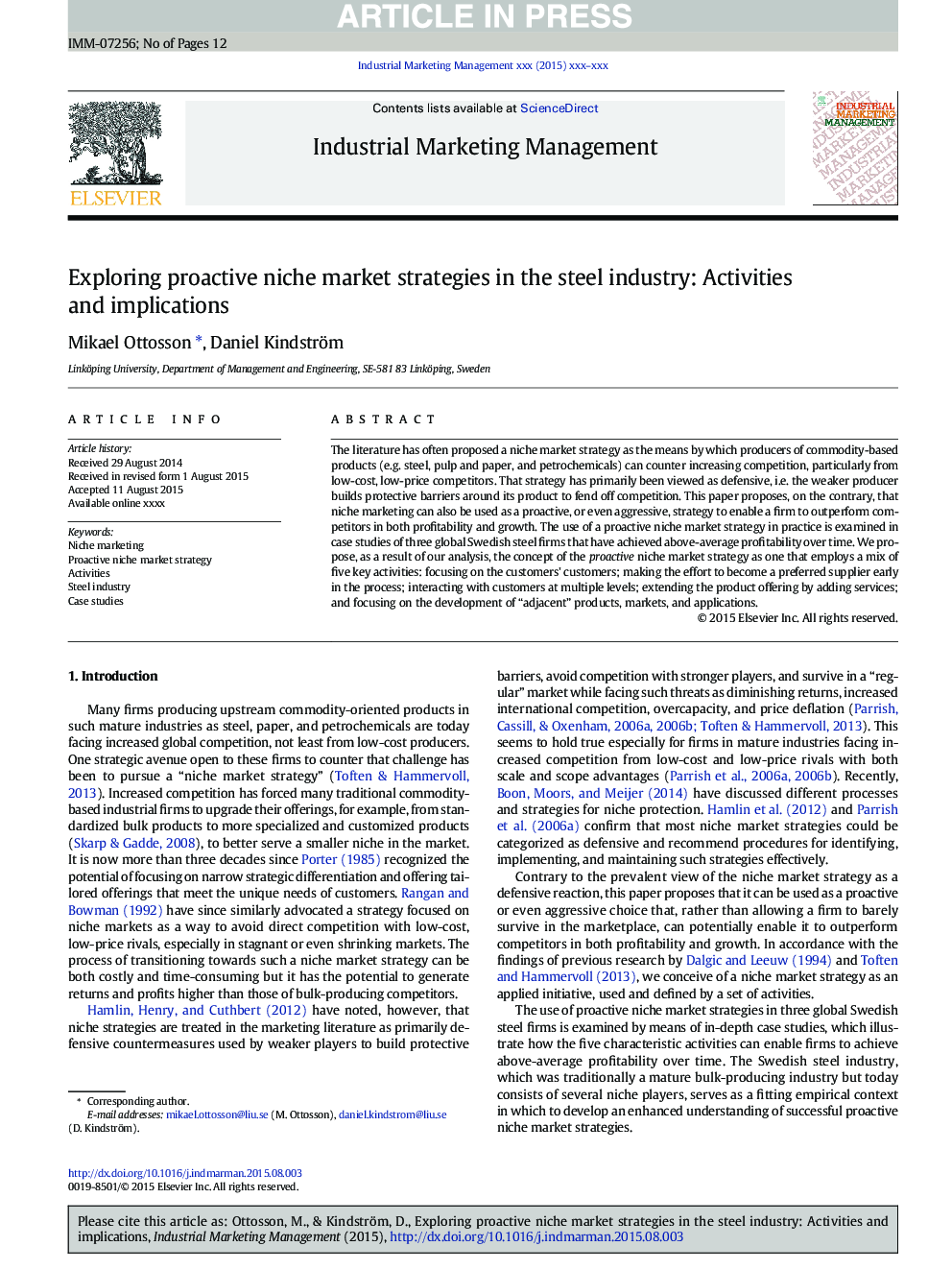 Exploring proactive niche market strategies in the steel industry: Activities and implications