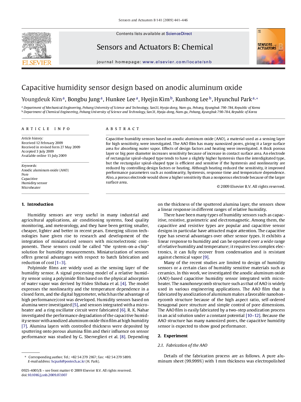 Capacitive humidity sensor design based on anodic aluminum oxide