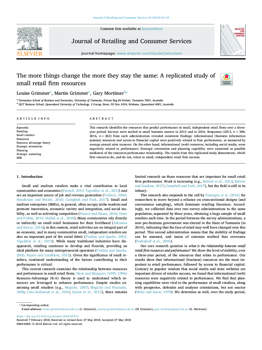 The more things change the more they stay the same: A replicated study of small retail firm resources