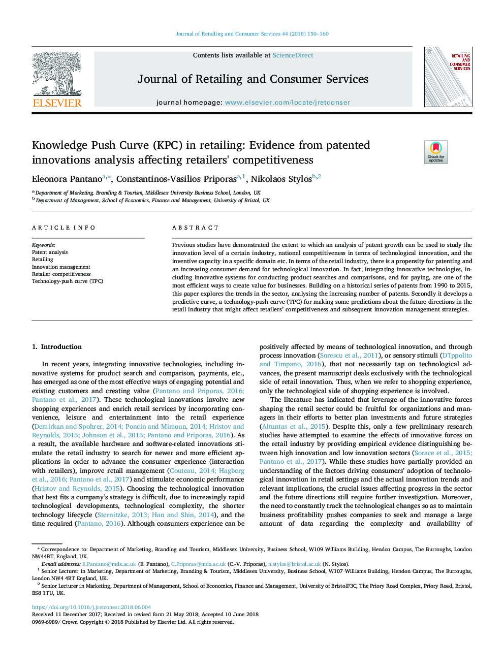 Knowledge Push Curve (KPC) in retailing: Evidence from patented innovations analysis affecting retailers' competitiveness