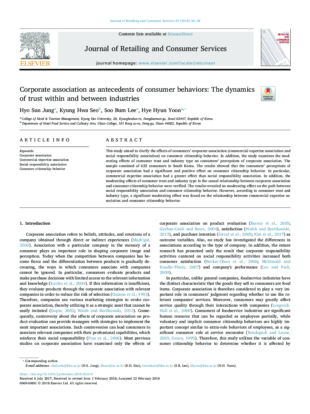 Corporate association as antecedents of consumer behaviors: The dynamics of trust within and between industries