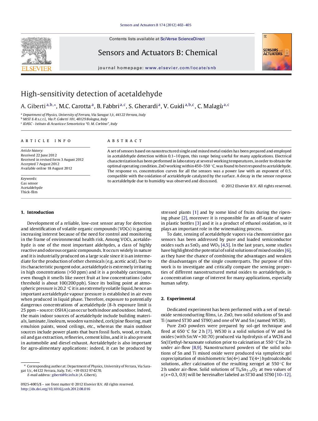 High-sensitivity detection of acetaldehyde