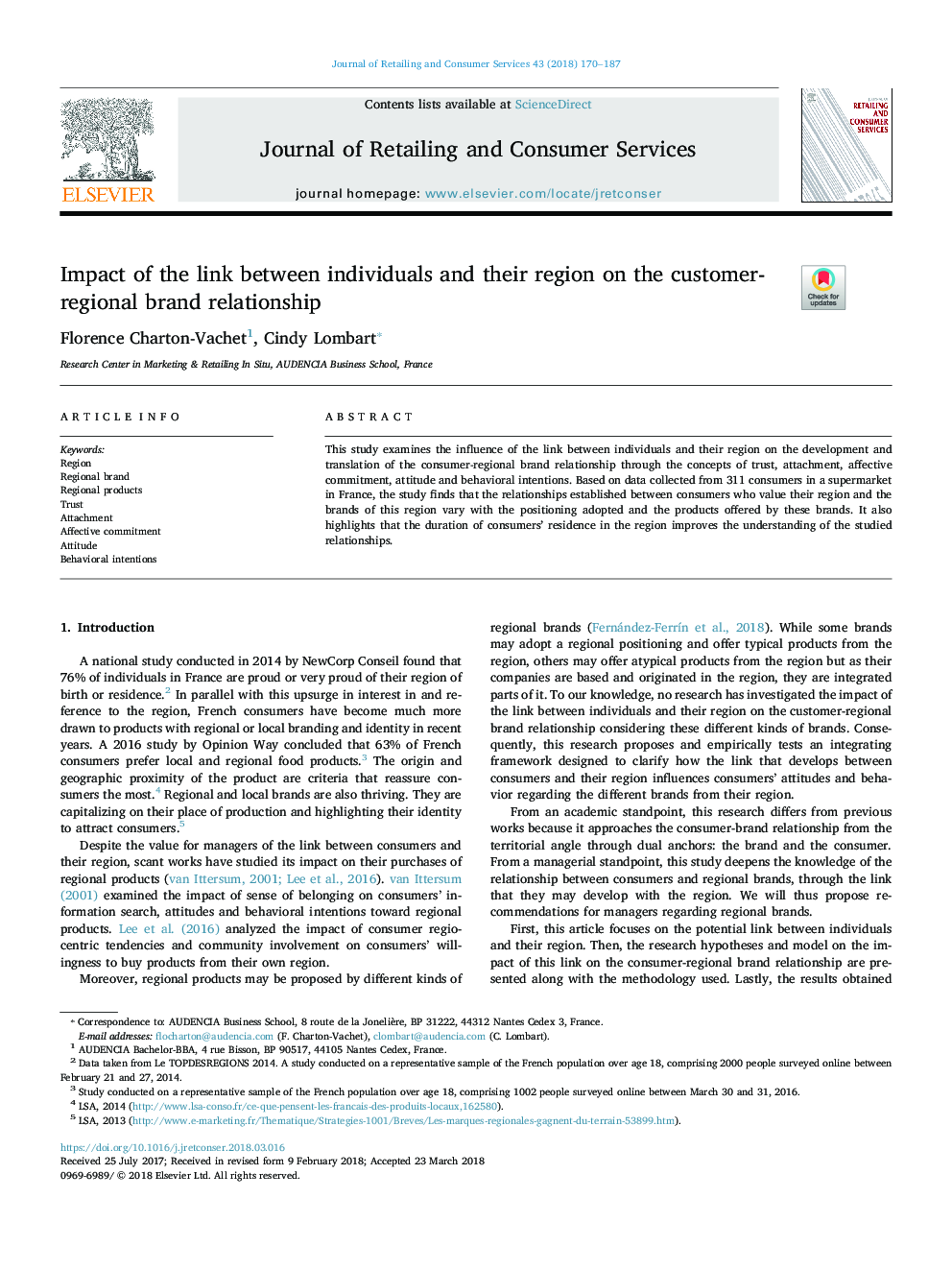 Impact of the link between individuals and their region on the customer-regional brand relationship