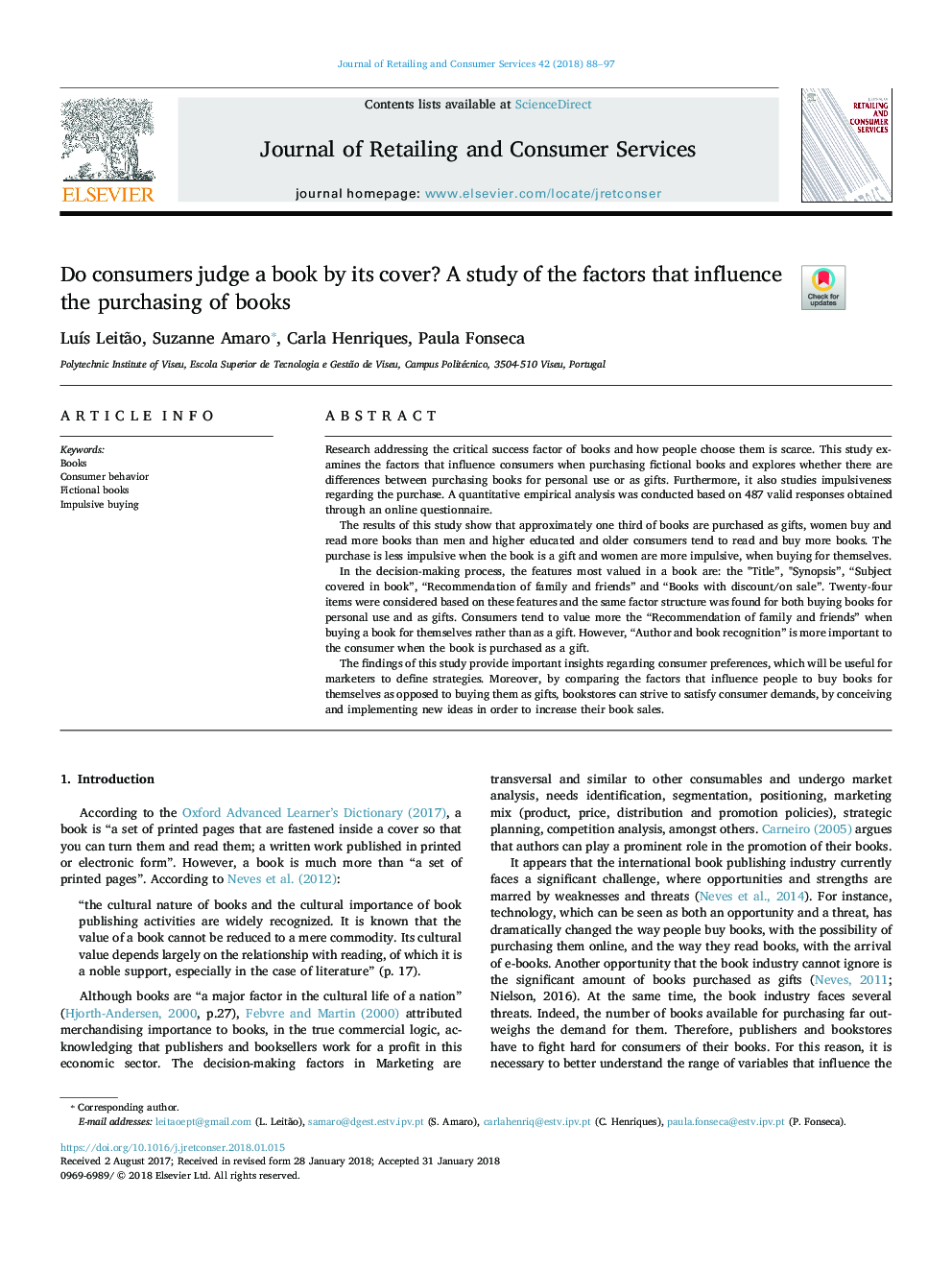 Do consumers judge a book by its cover? A study of the factors that influence the purchasing of books