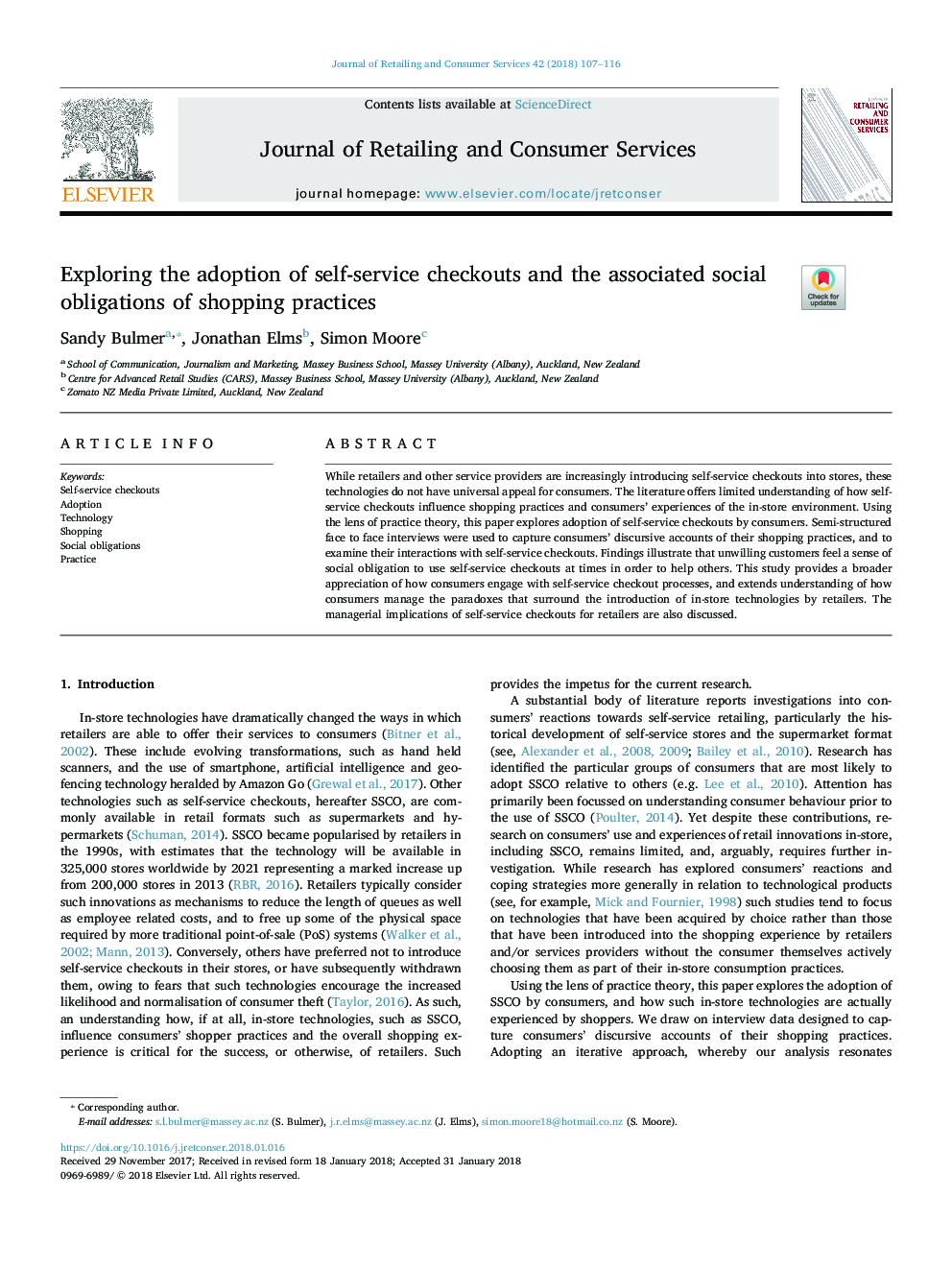 Exploring the adoption of self-service checkouts and the associated social obligations of shopping practices