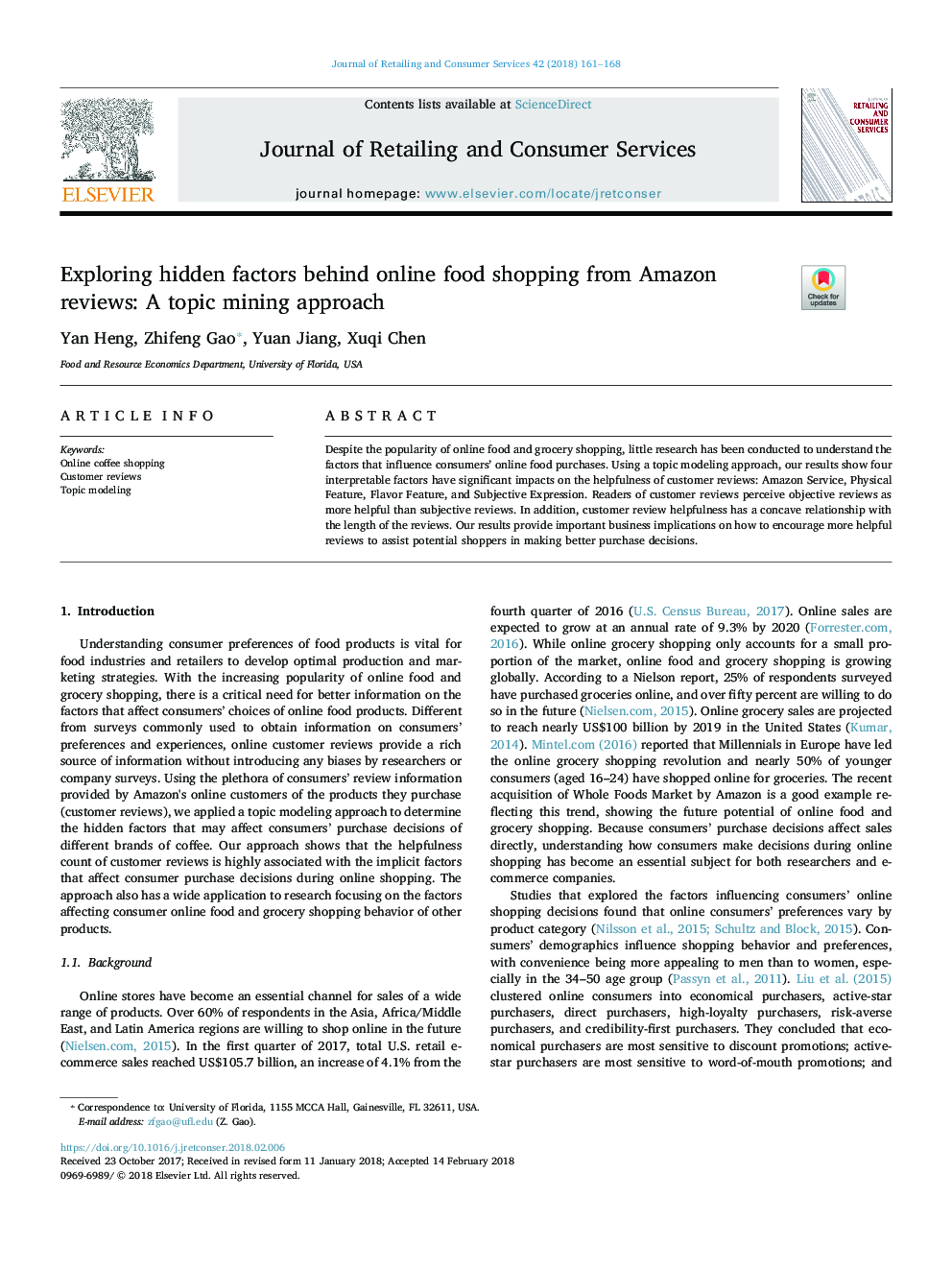 Exploring hidden factors behind online food shopping from Amazon reviews: A topic mining approach