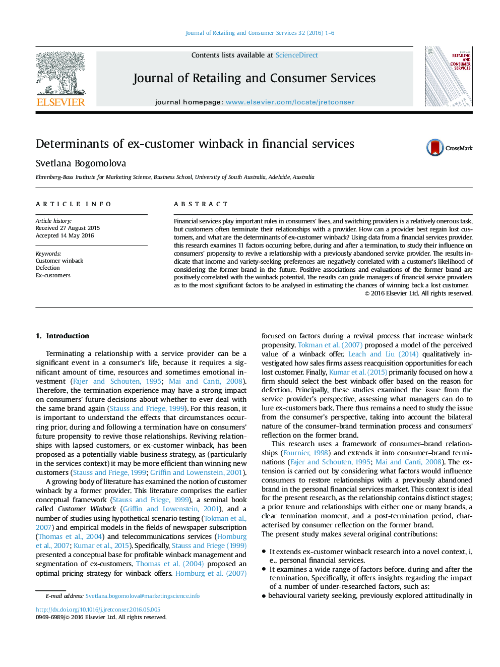 Determinants of ex-customer winback in financial services