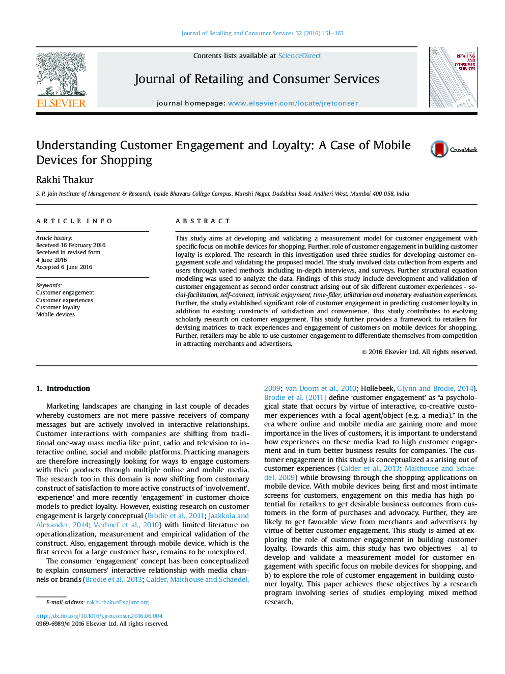 Understanding Customer Engagement and Loyalty: A Case of Mobile Devices for Shopping