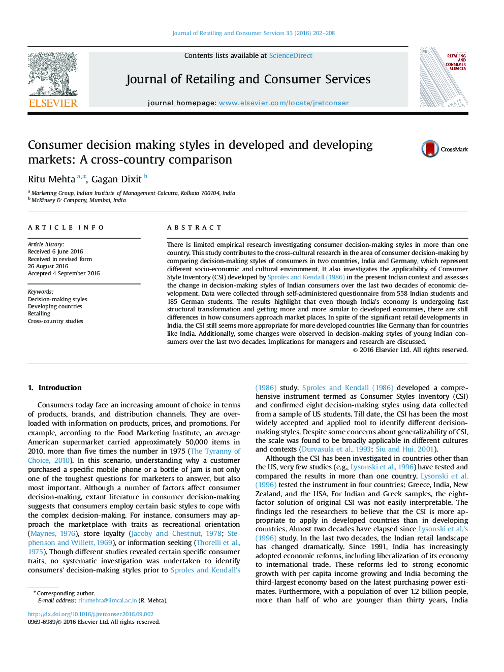 Consumer decision making styles in developed and developing markets: A cross-country comparison