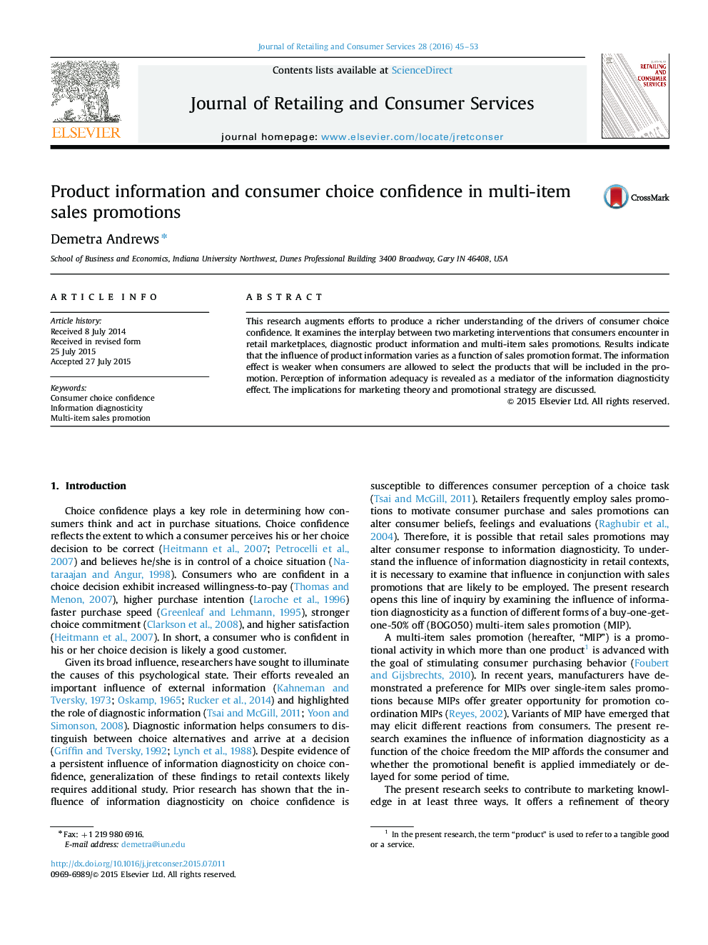 Product information and consumer choice confidence in multi-item sales promotions