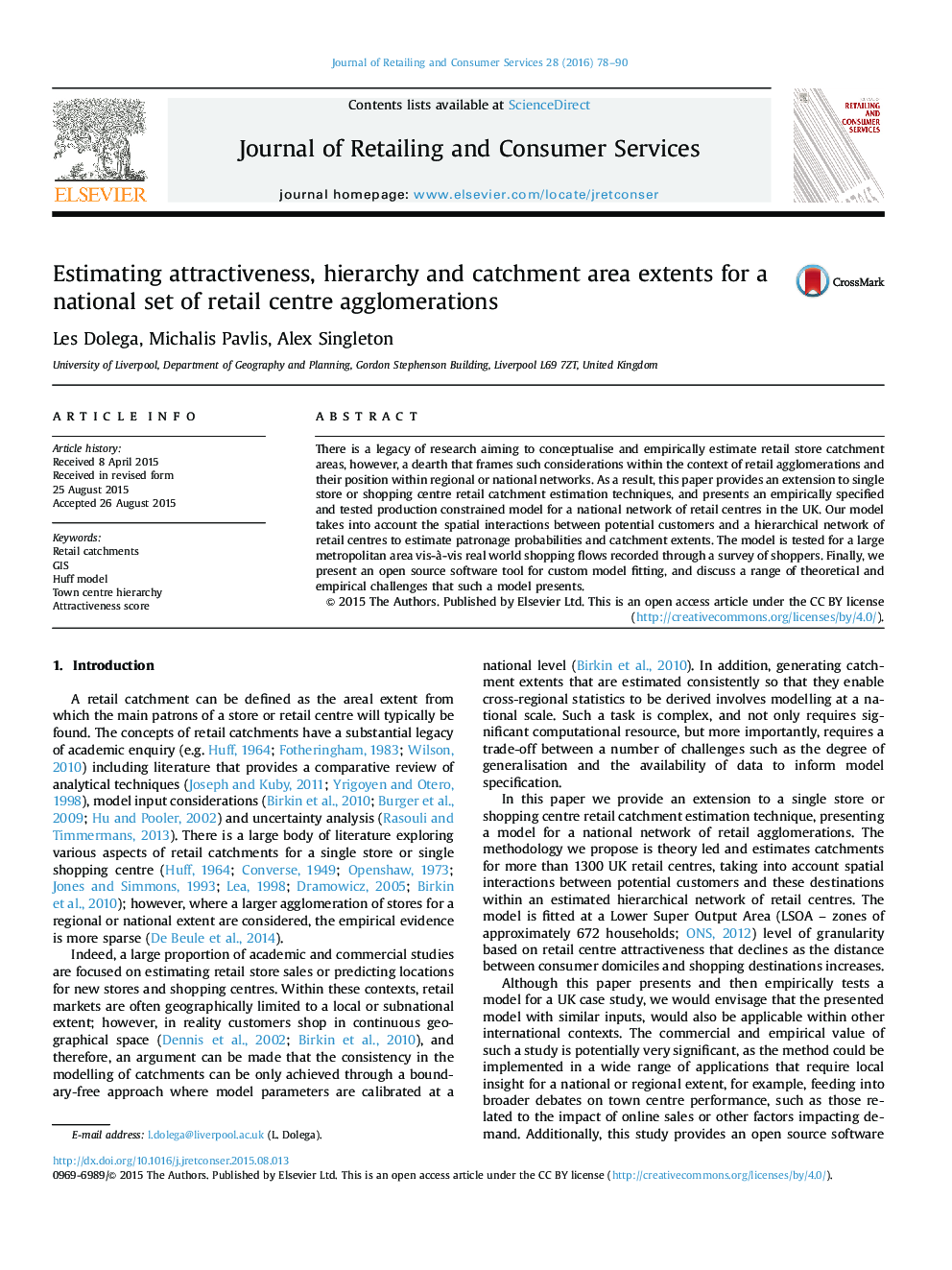 Estimating attractiveness, hierarchy and catchment area extents for a national set of retail centre agglomerations