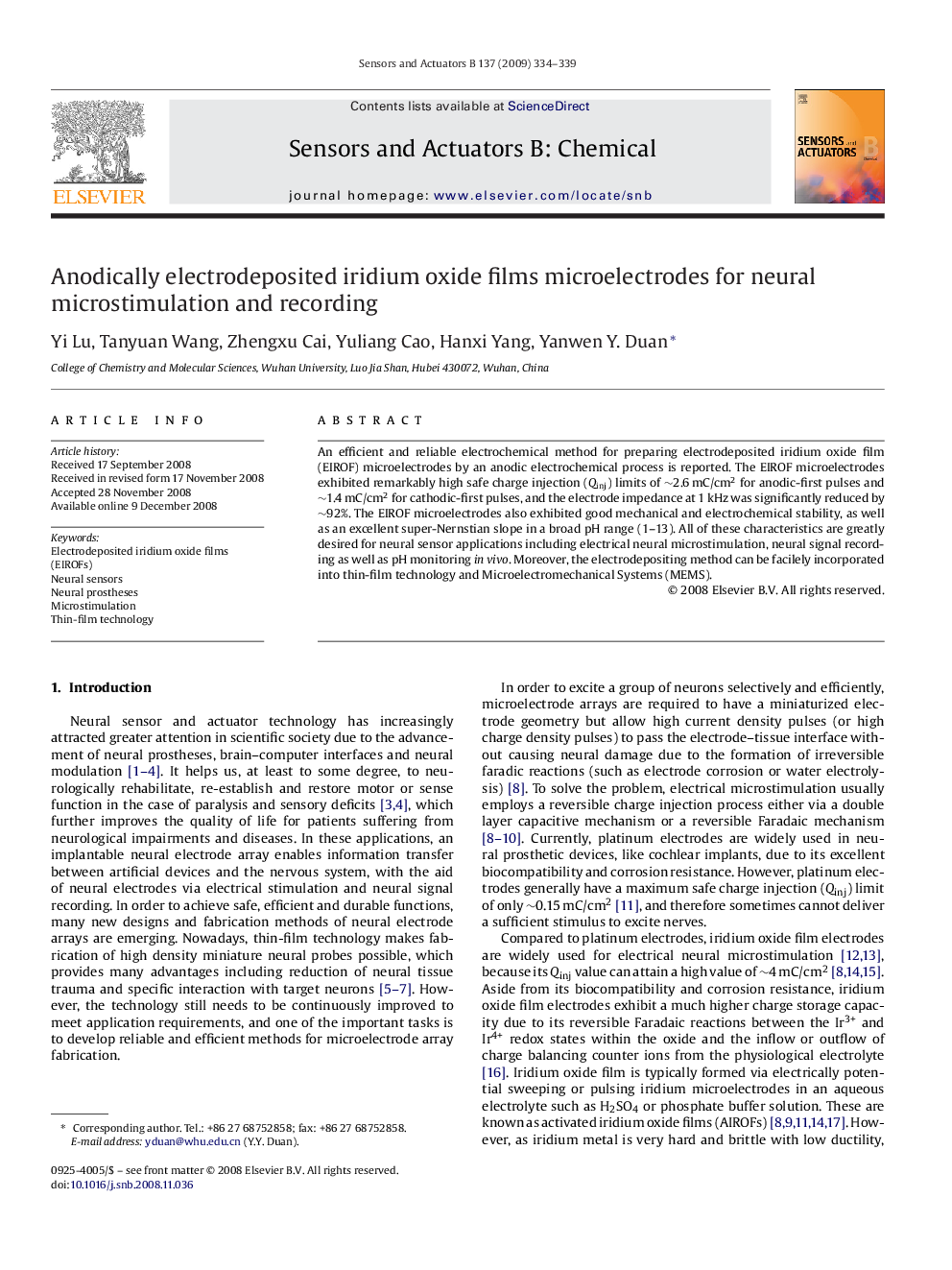 Anodically electrodeposited iridium oxide films microelectrodes for neural microstimulation and recording