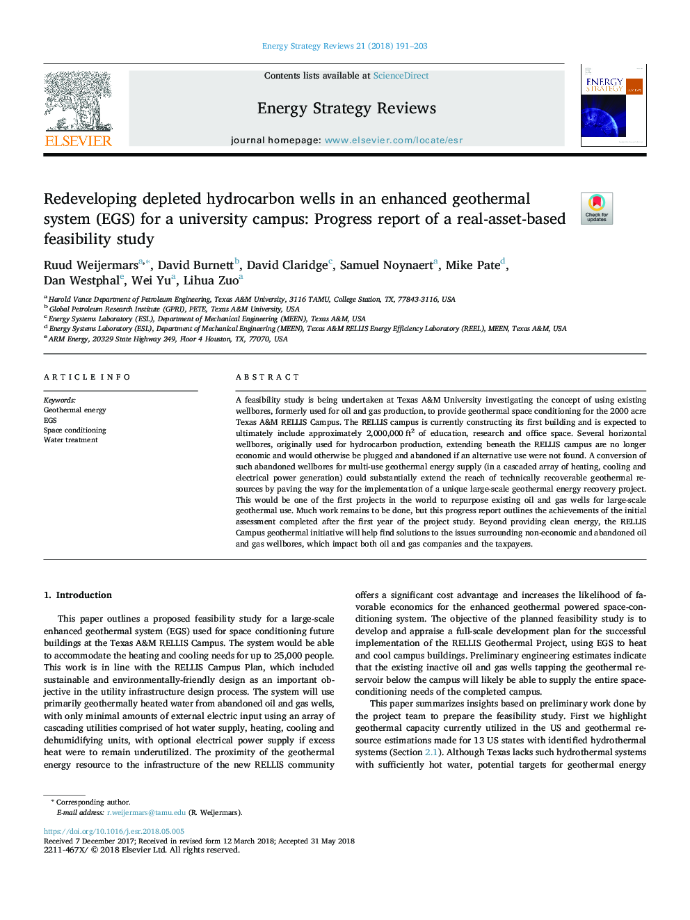 Redeveloping depleted hydrocarbon wells in an enhanced geothermal system (EGS) for a university campus: Progress report of a real-asset-based feasibility study