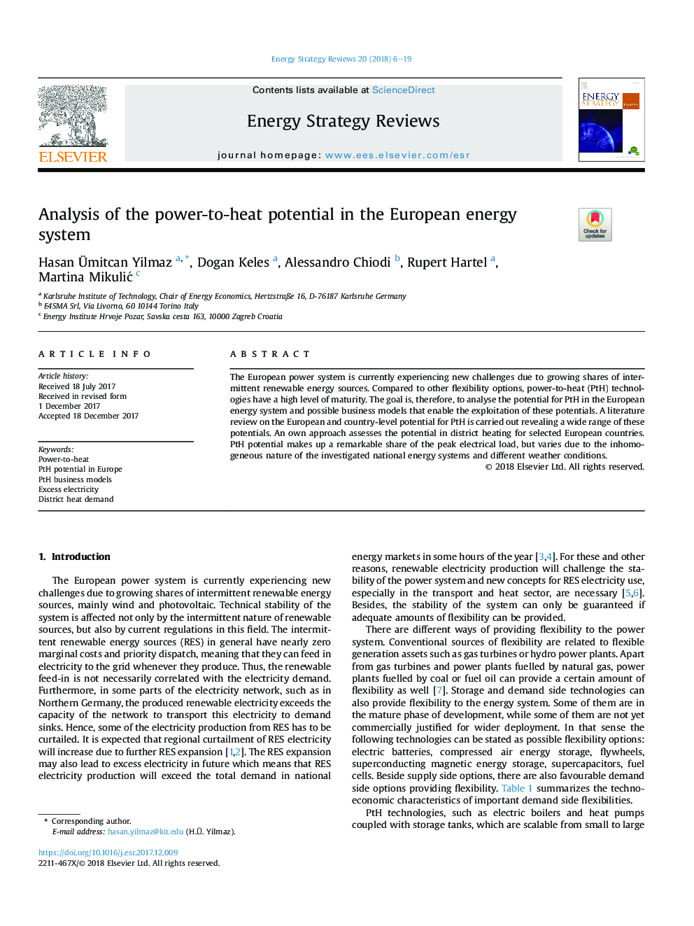 Analysis of the power-to-heat potential in the European energy system