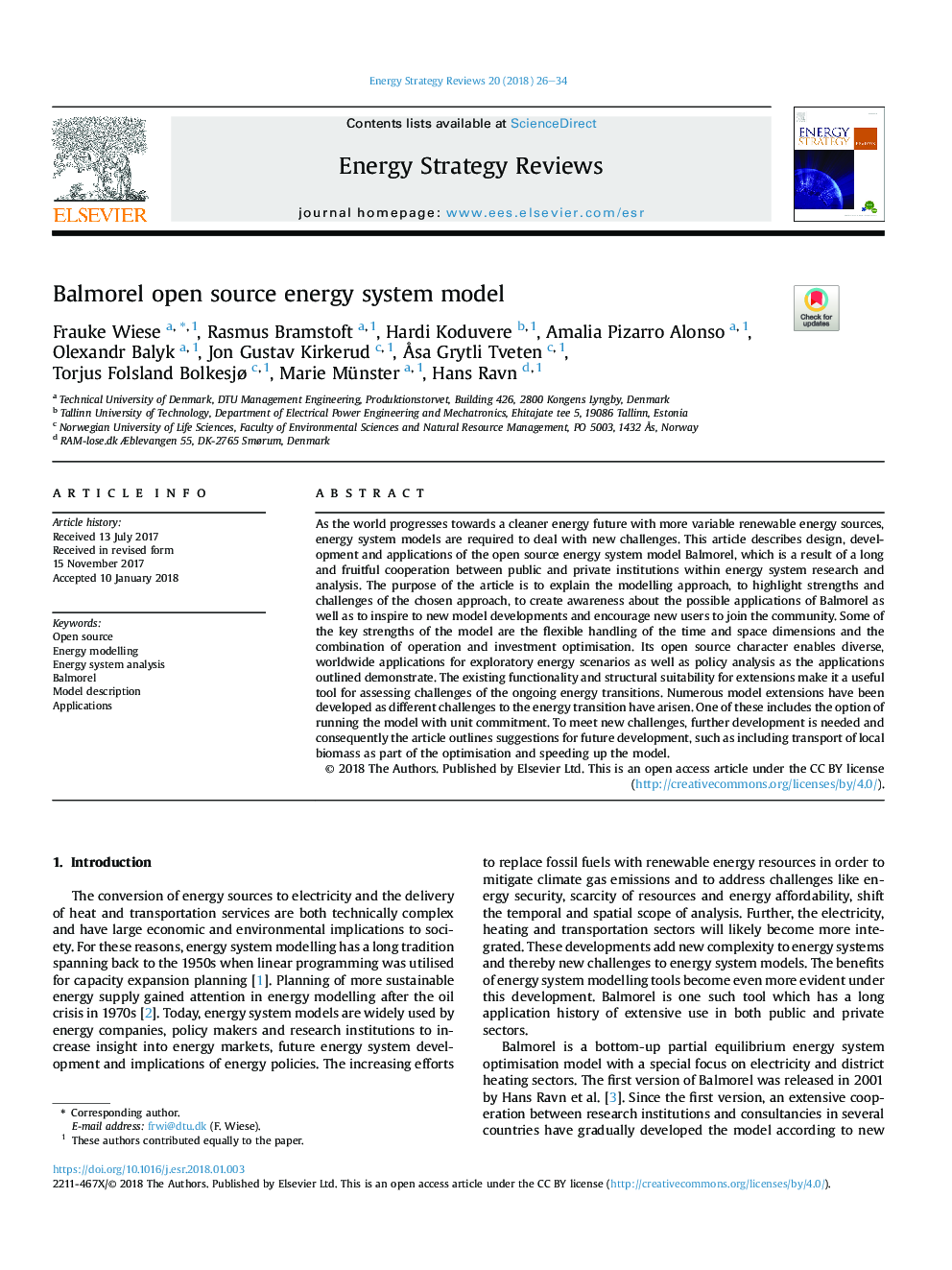 Balmorel open source energy system model