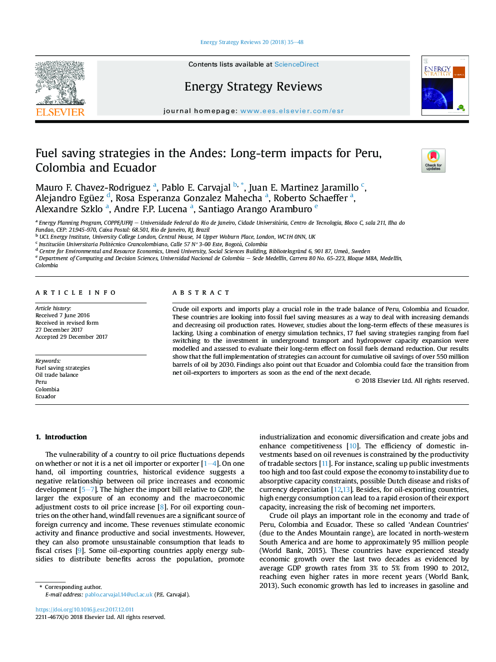 Fuel saving strategies in the Andes: Long-term impacts for Peru, Colombia and Ecuador