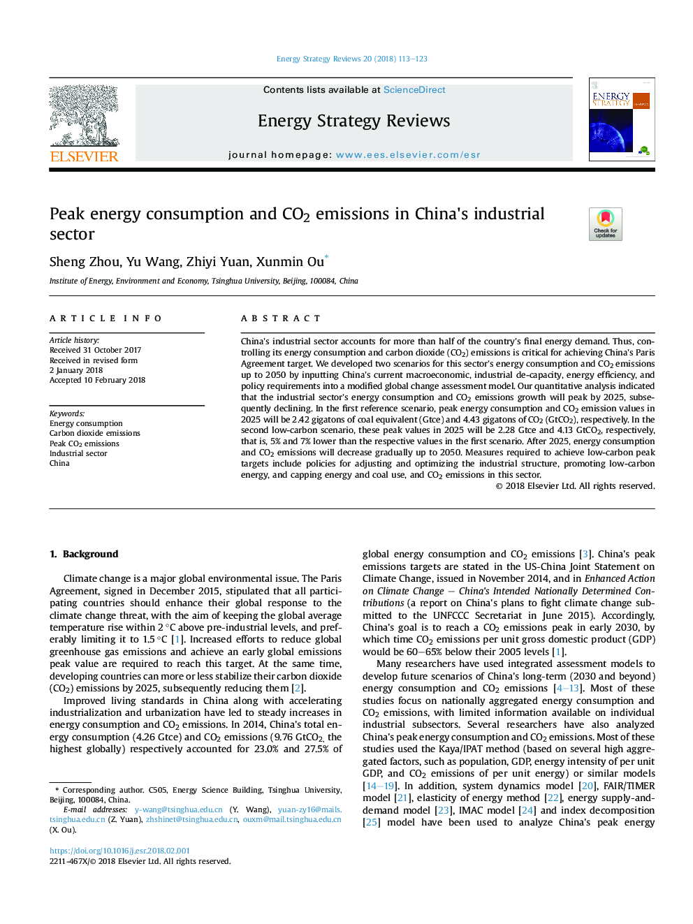 Peak energy consumption and CO2 emissions in China's industrial sector