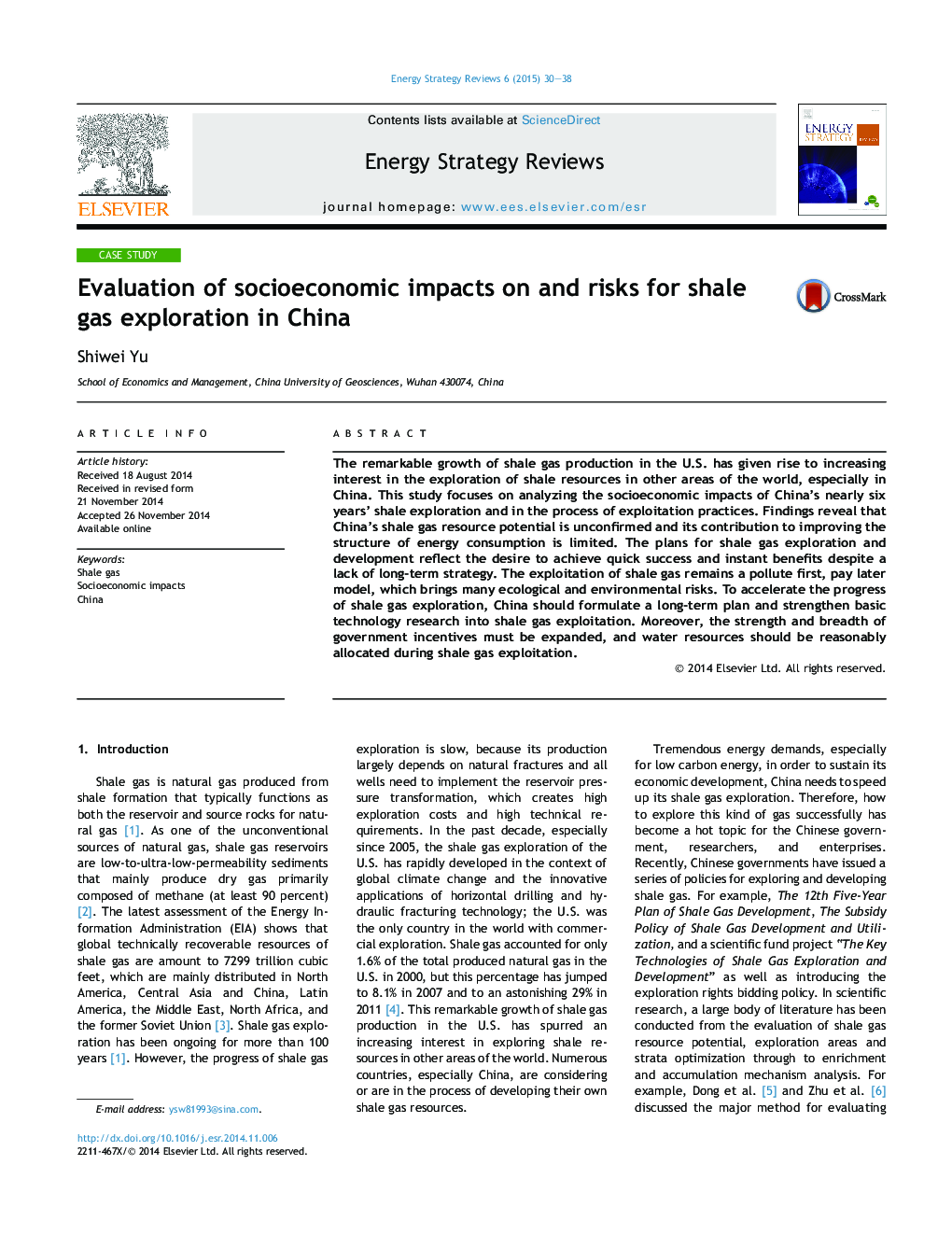 ارزیابی اثرات اجتماعی و اقتصادی برای اکتشاف گاز شیل در چین 