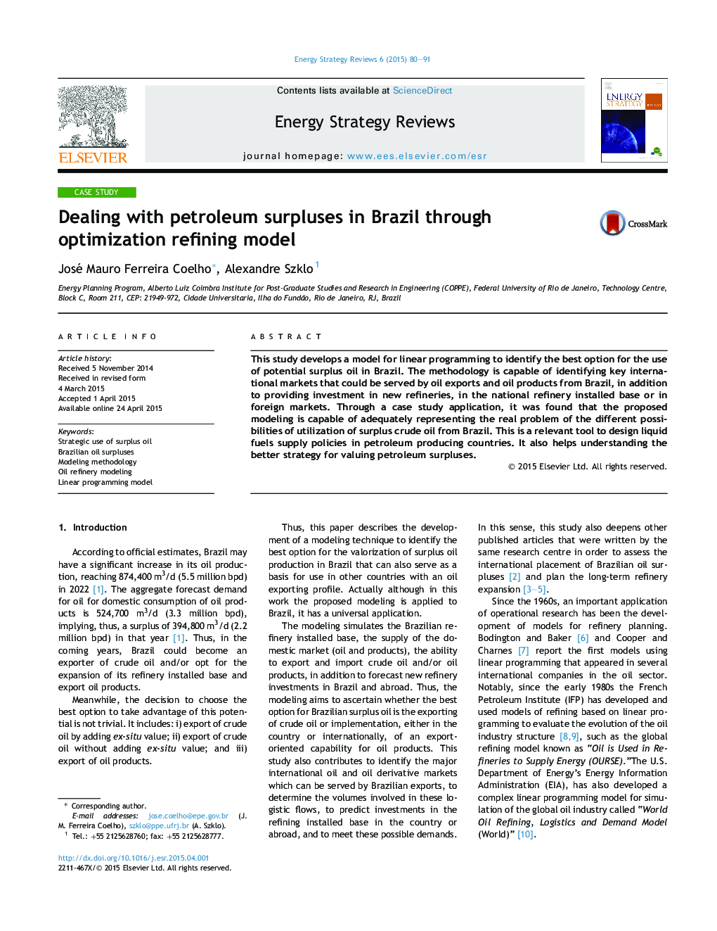 Dealing with petroleum surpluses in Brazil through optimization refining model