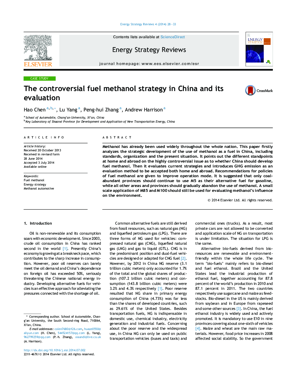 The controversial fuel methanol strategy in China and its evaluation