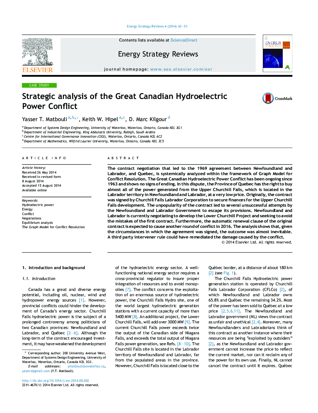 تجزیه و تحلیل استراتژیک مناقشات نیروی برق بزرگ کانادایی 