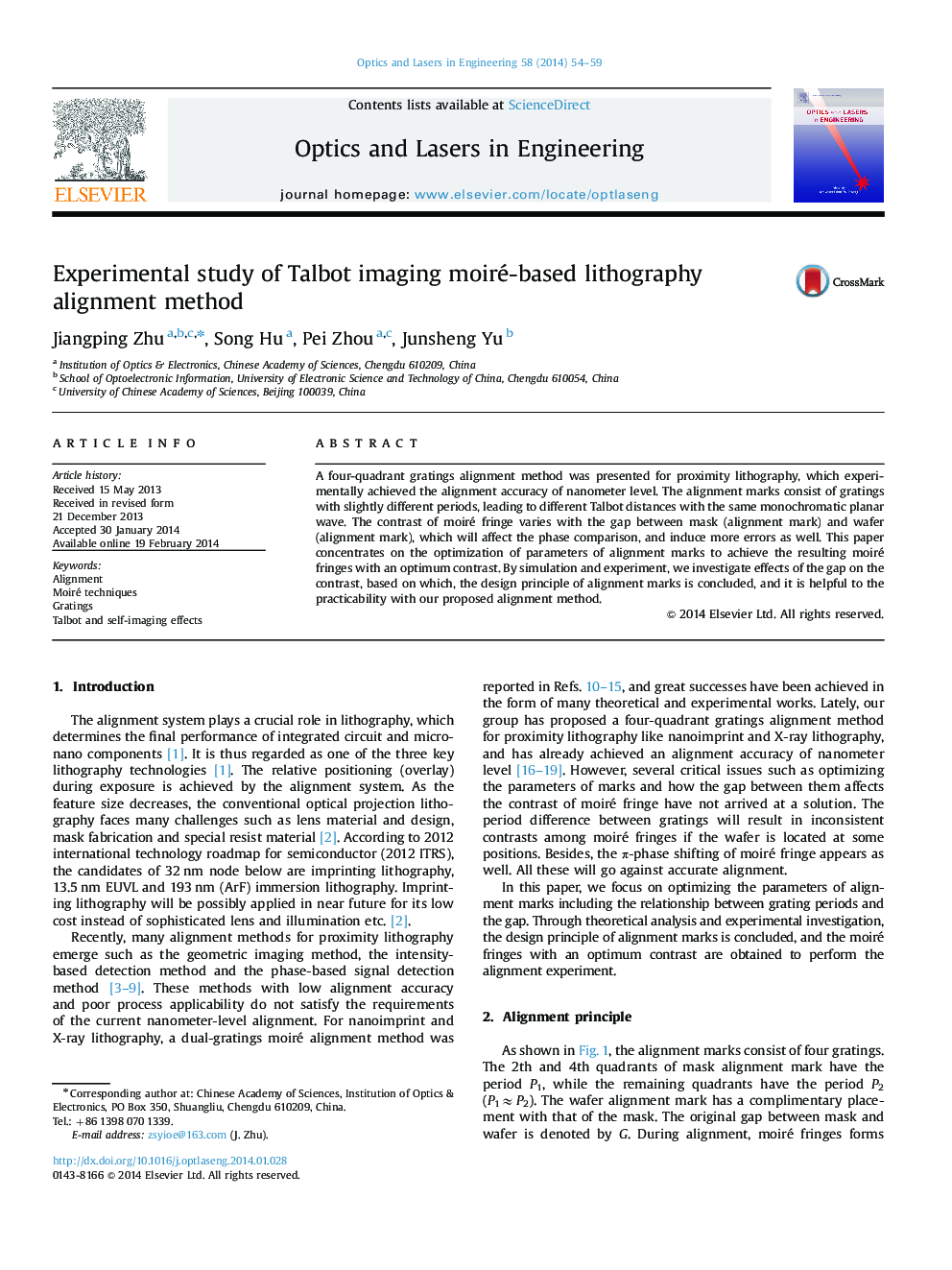 Experimental study of Talbot imaging moiré-based lithography alignment method