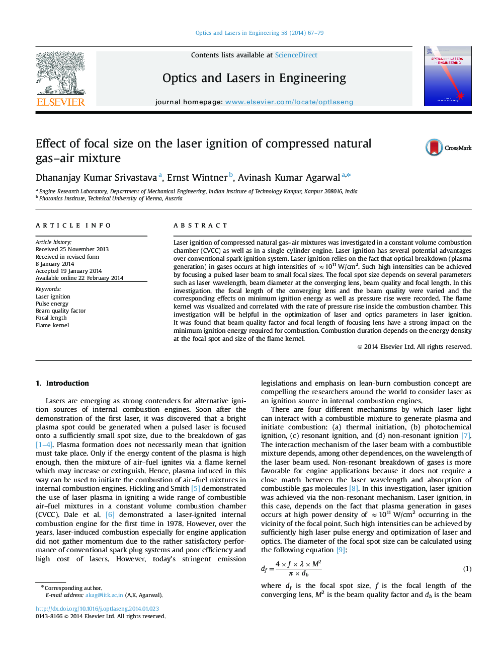 Effect of focal size on the laser ignition of compressed natural gas–air mixture