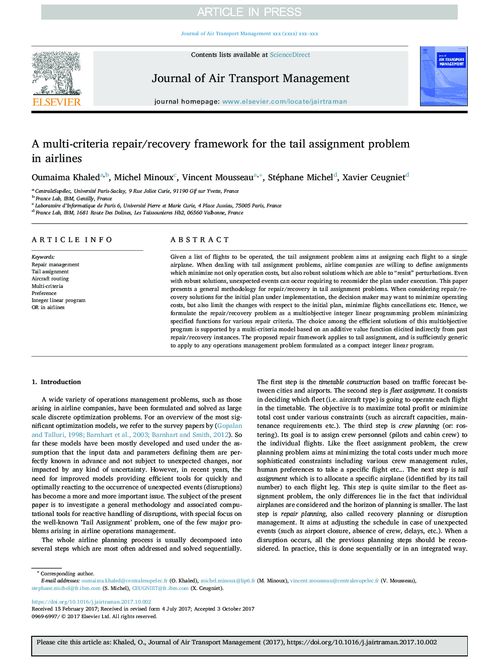 A multi-criteria repair/recovery framework for the tail assignment problem in airlines