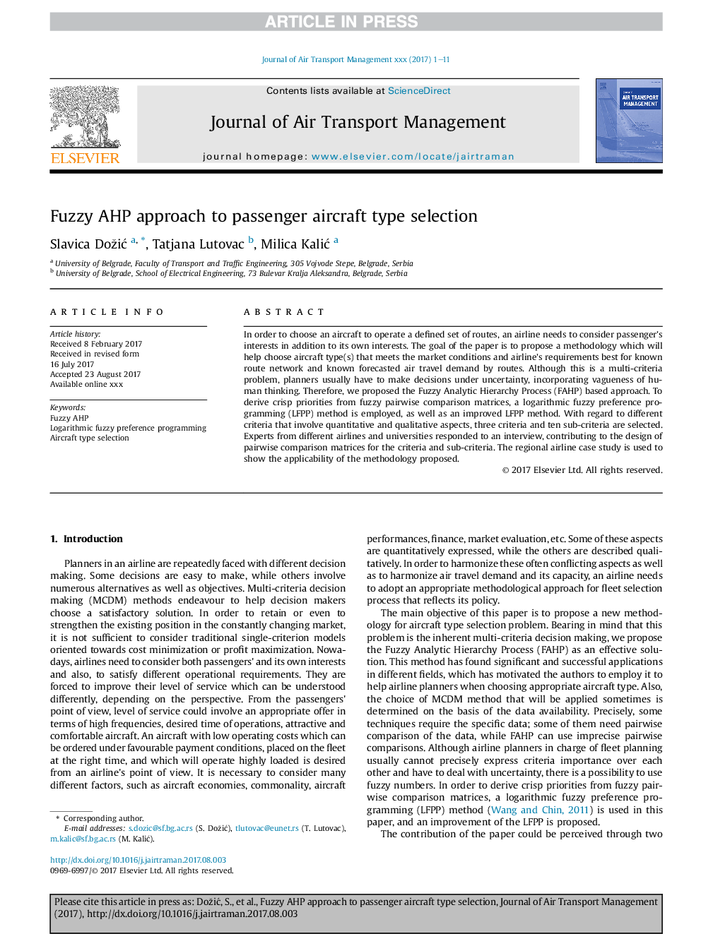 Fuzzy AHP approach to passenger aircraft type selection