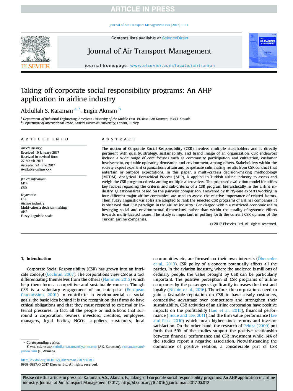 Taking-off corporate social responsibility programs: An AHP application in airline industry