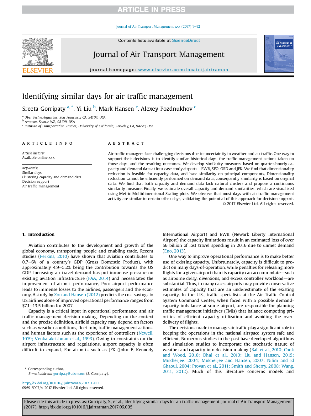 Identifying similar days for air traffic management