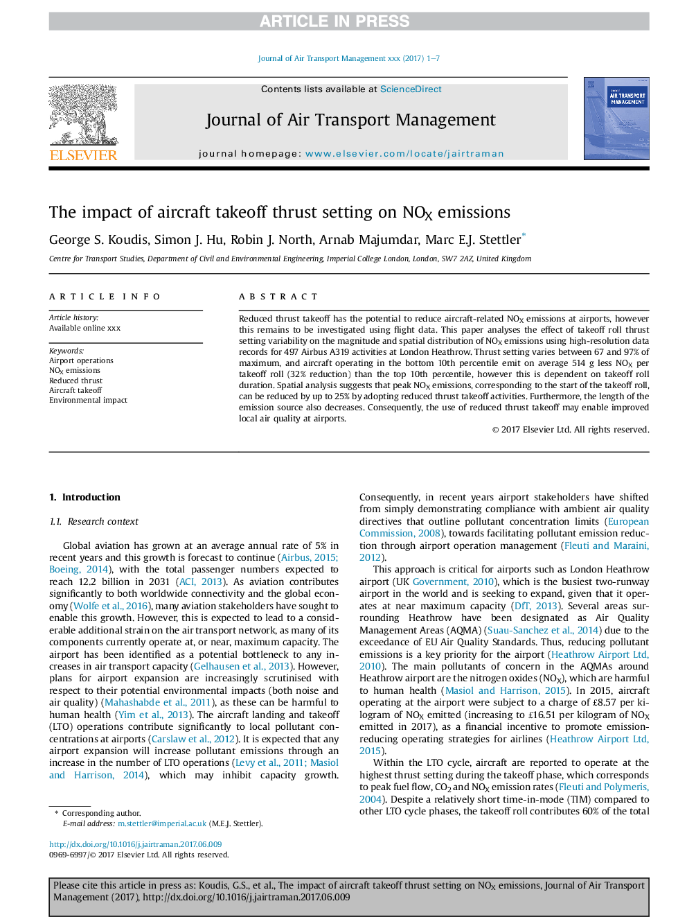 The impact of aircraft takeoff thrust setting on NOX emissions