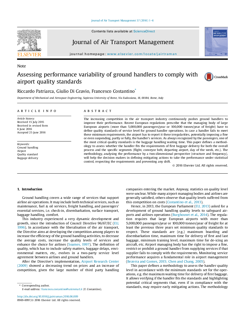 Assessing performance variability of ground handlers to comply with airport quality standards