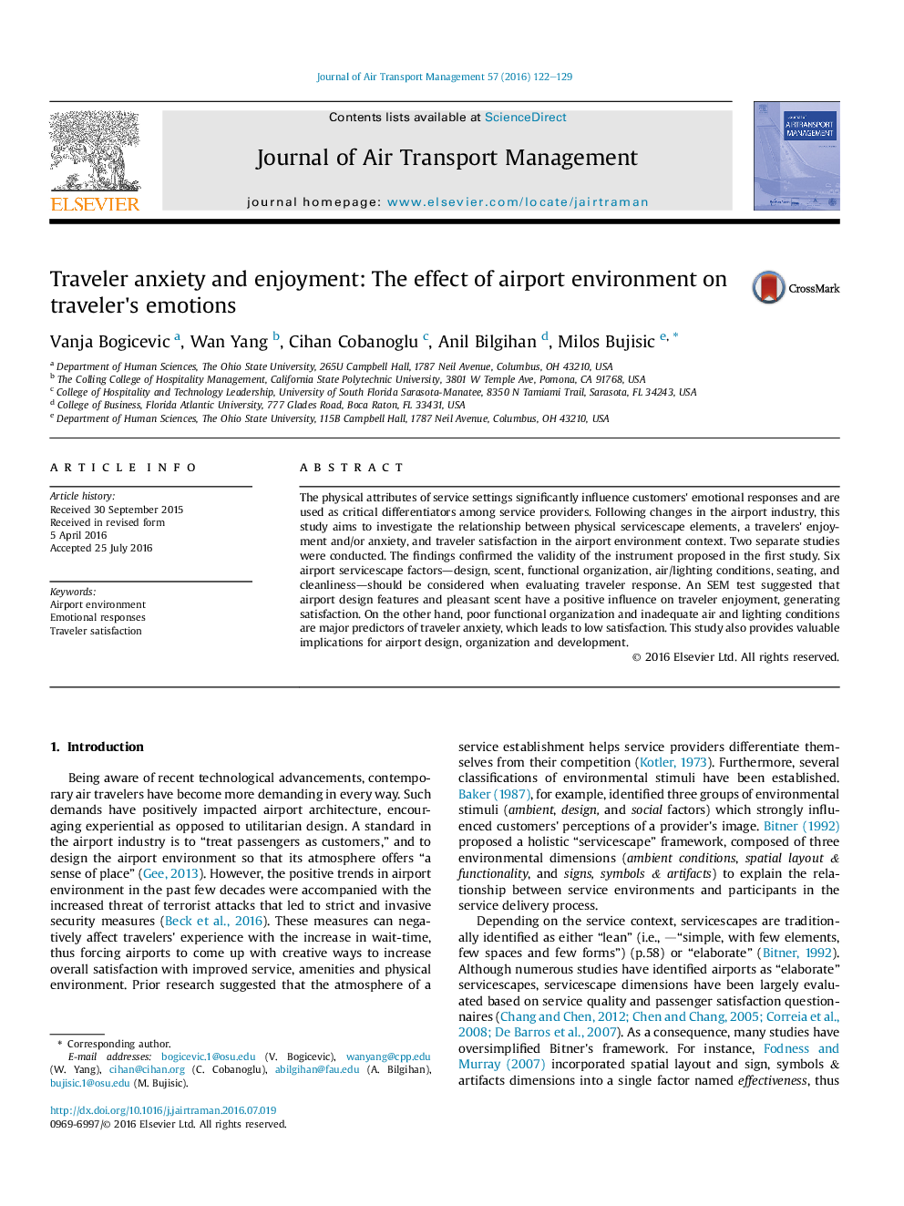 Traveler anxiety and enjoyment: The effect of airport environment on traveler's emotions