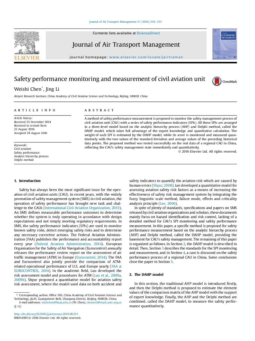 Safety performance monitoring and measurement of civil aviation unit